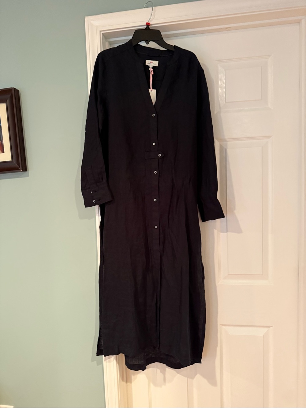 Vineyard Vines Black Long Button-Front Linen Dress